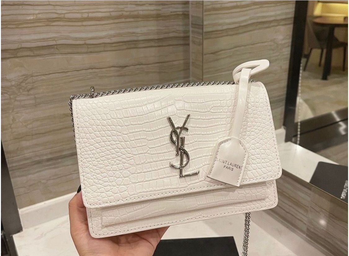 YSL SUNSET MEDIUM CROCODILE EMBOSSED