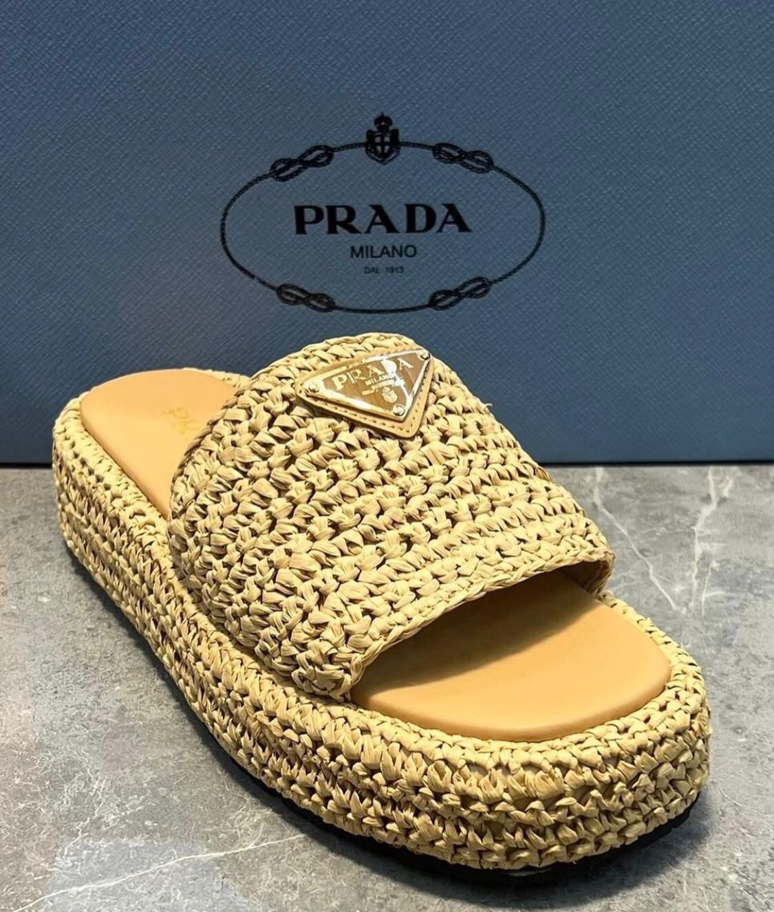 PRADA Crochet flatform slides