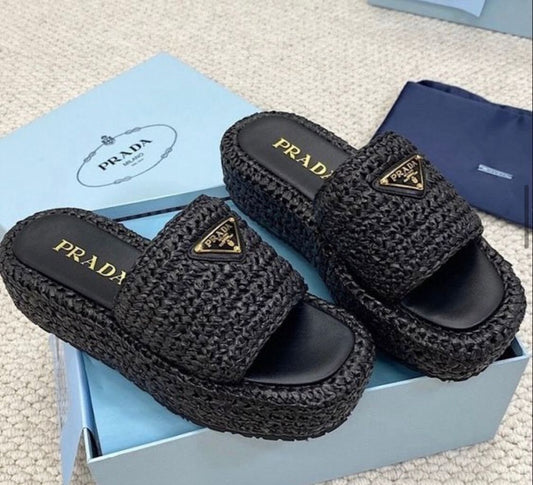 PRADA Crochet flatform slides